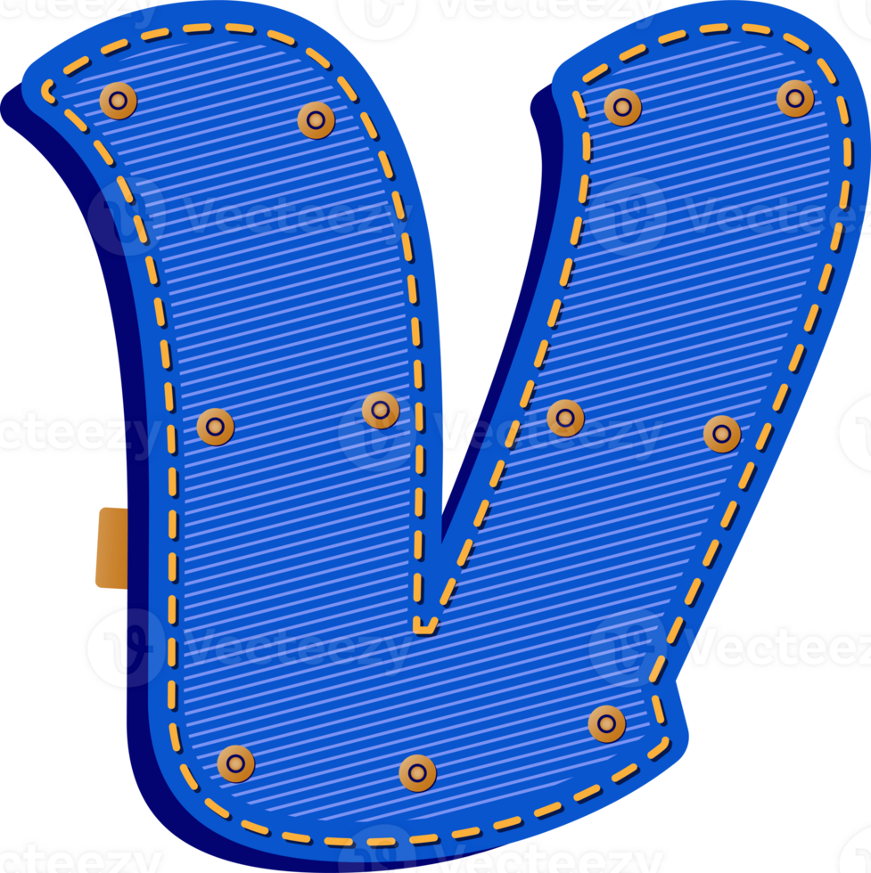 Letter V, Blue Jean with Buttons Alphabet png