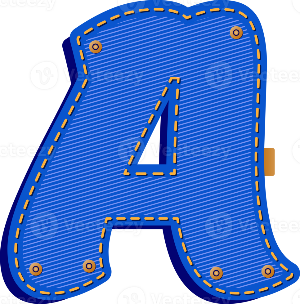 Letter A, Blue Jean with Buttons Alphabet png