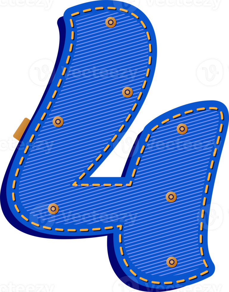 Number 4, Blue Jean with Buttons Alphabet png