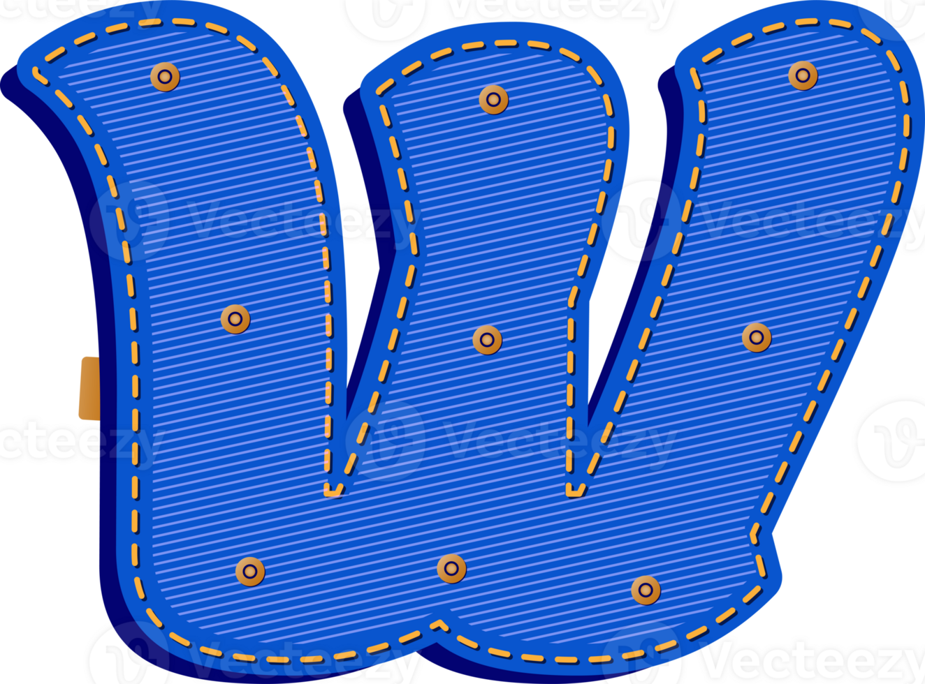 Letter W, Blue Jean with Buttons Alphabet png