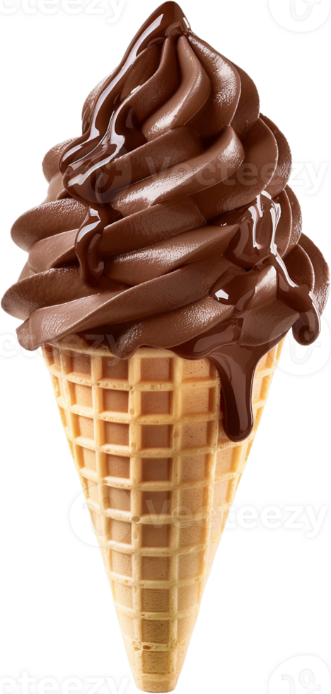 chocolate ice cream in a waffle cone on a transparent background png