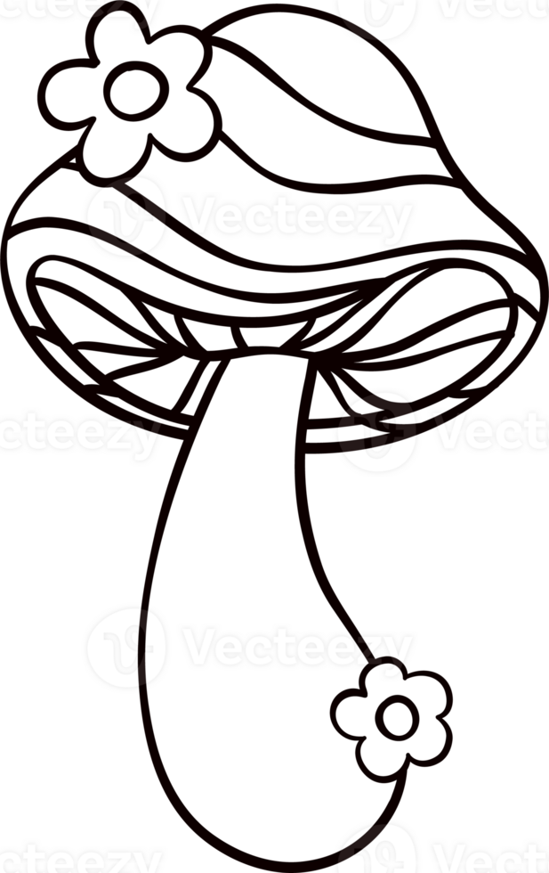 Groovy retro autumn mushroom hippie cartoon coloring outline doodle playful and vibrant fall season illustration. png