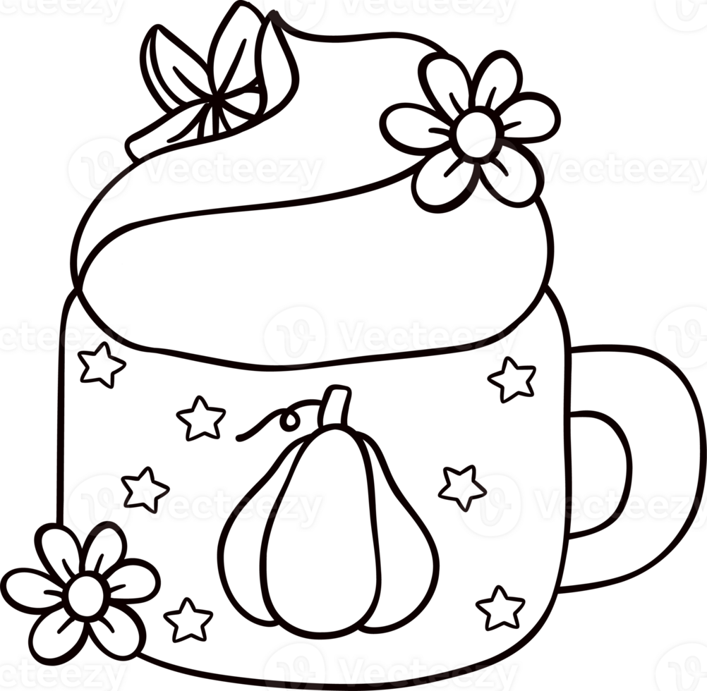 Groovy retro autumn spicy pumpkin hippie cartoon coloring outline doodle playful and vibrant fall season illustration. png