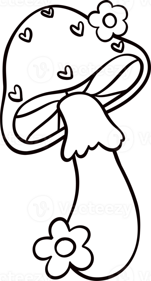 Groovy retro autumn mushroom hippie cartoon coloring outline doodle playful and vibrant fall season illustration. png