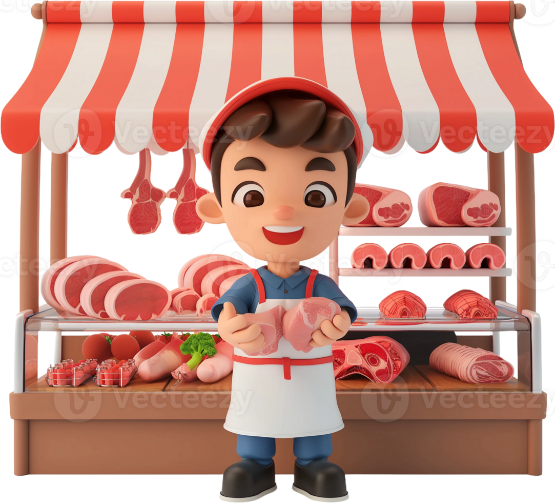 cartoon butcher shop with meat on display png