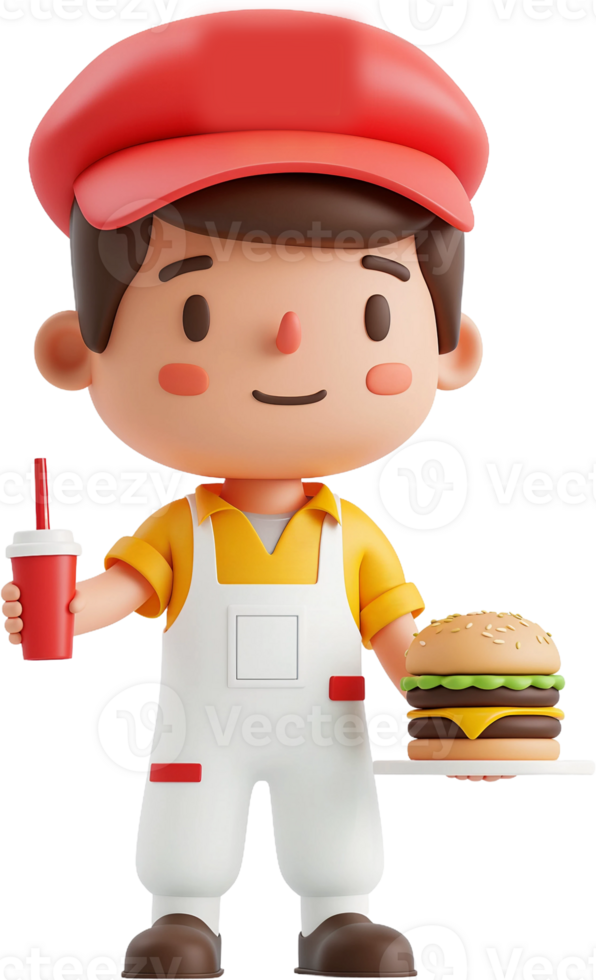 a cartoon character holding a hamburger and drink png