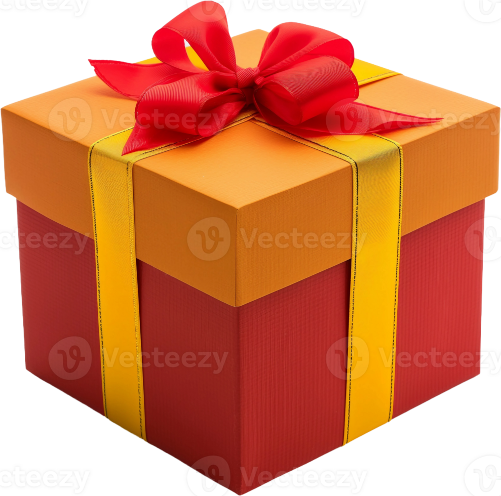 gift box with red ribbon and yellow bow on transparent background png