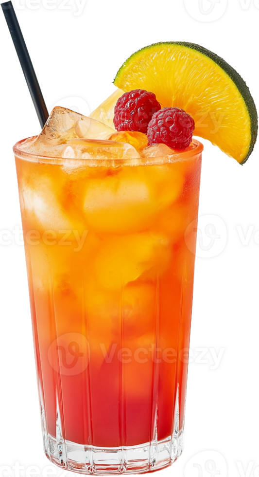 a drink with orange juice and raspberries png