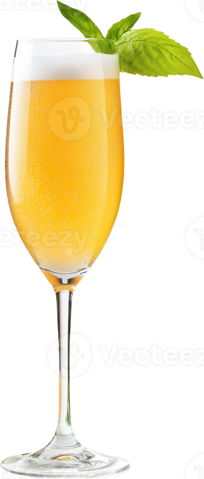 a glass of beer with a leaf on top png