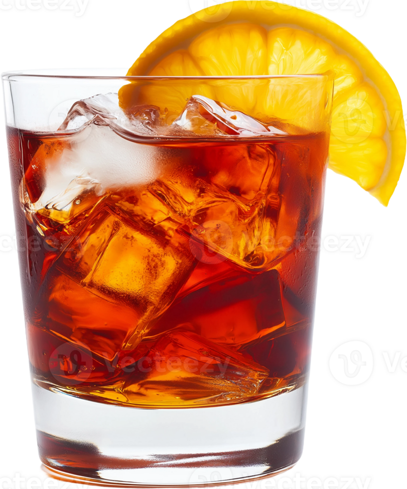 a glass of orange juice with ice and a slice of orange on a transparent background png