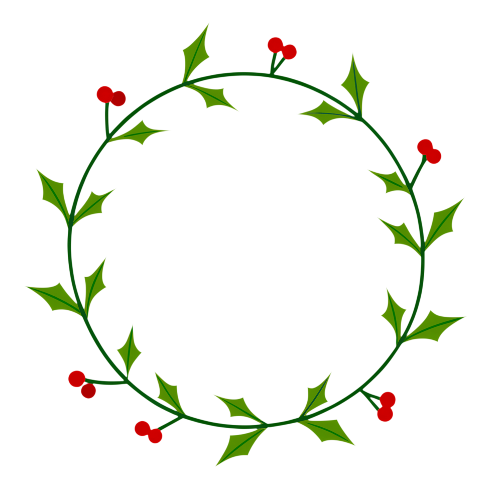 Christmas wreath made of holly, on an isolated transparent background for use in graphic design on the theme of Christmas png