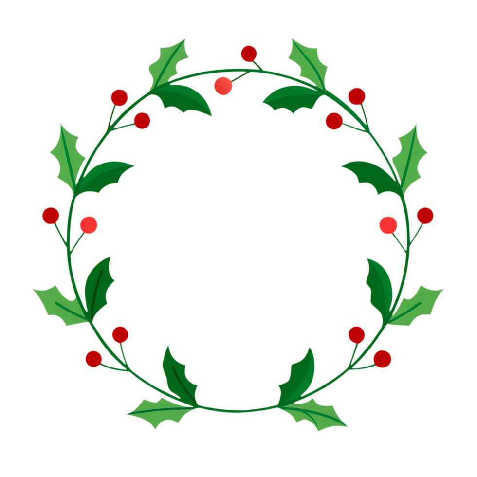 Christmas wreath made of holly, on an isolated transparent background for use in graphic design on the theme of Christmas png