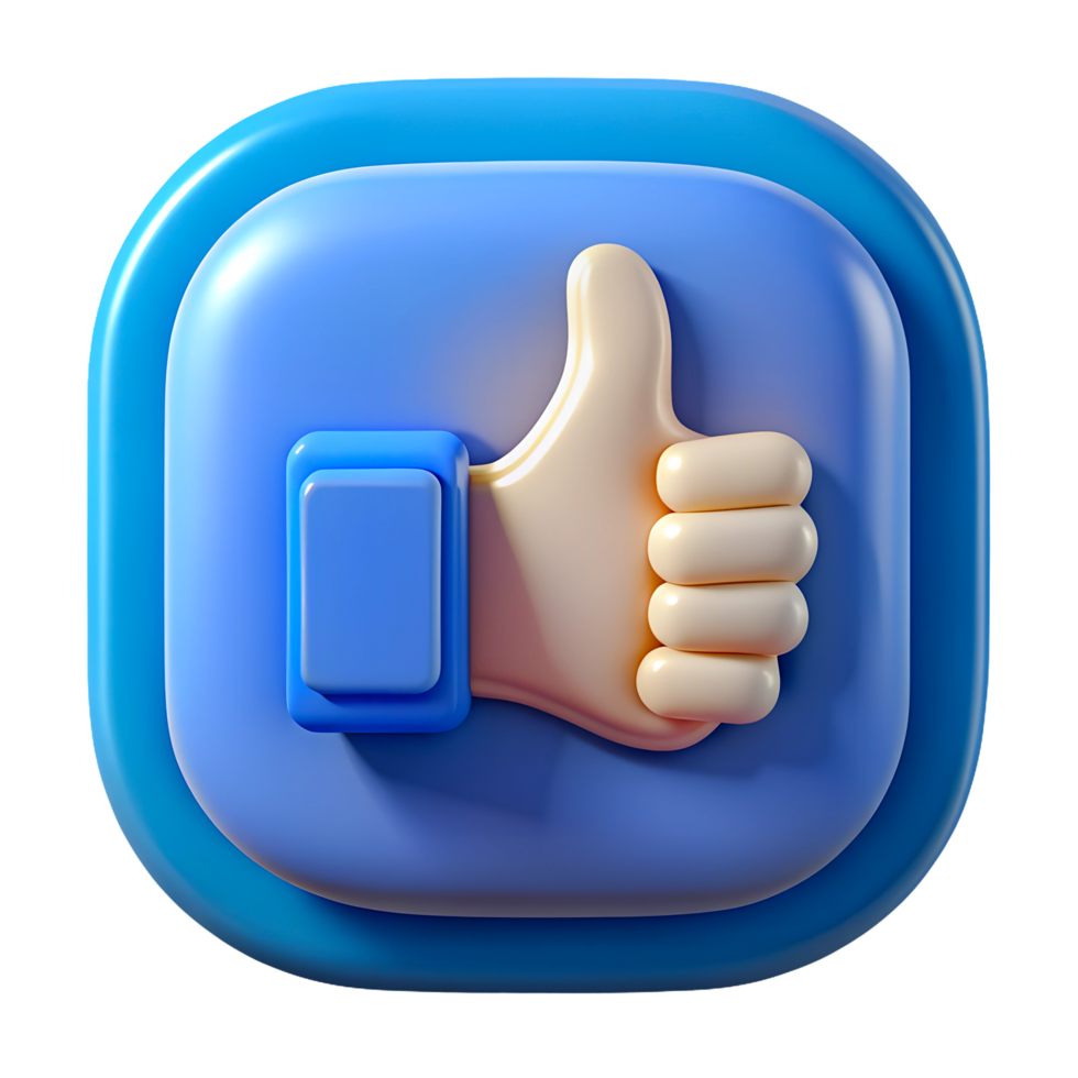 A blue square with a raised thumb, a symbol of approval, a symbol of agreement png