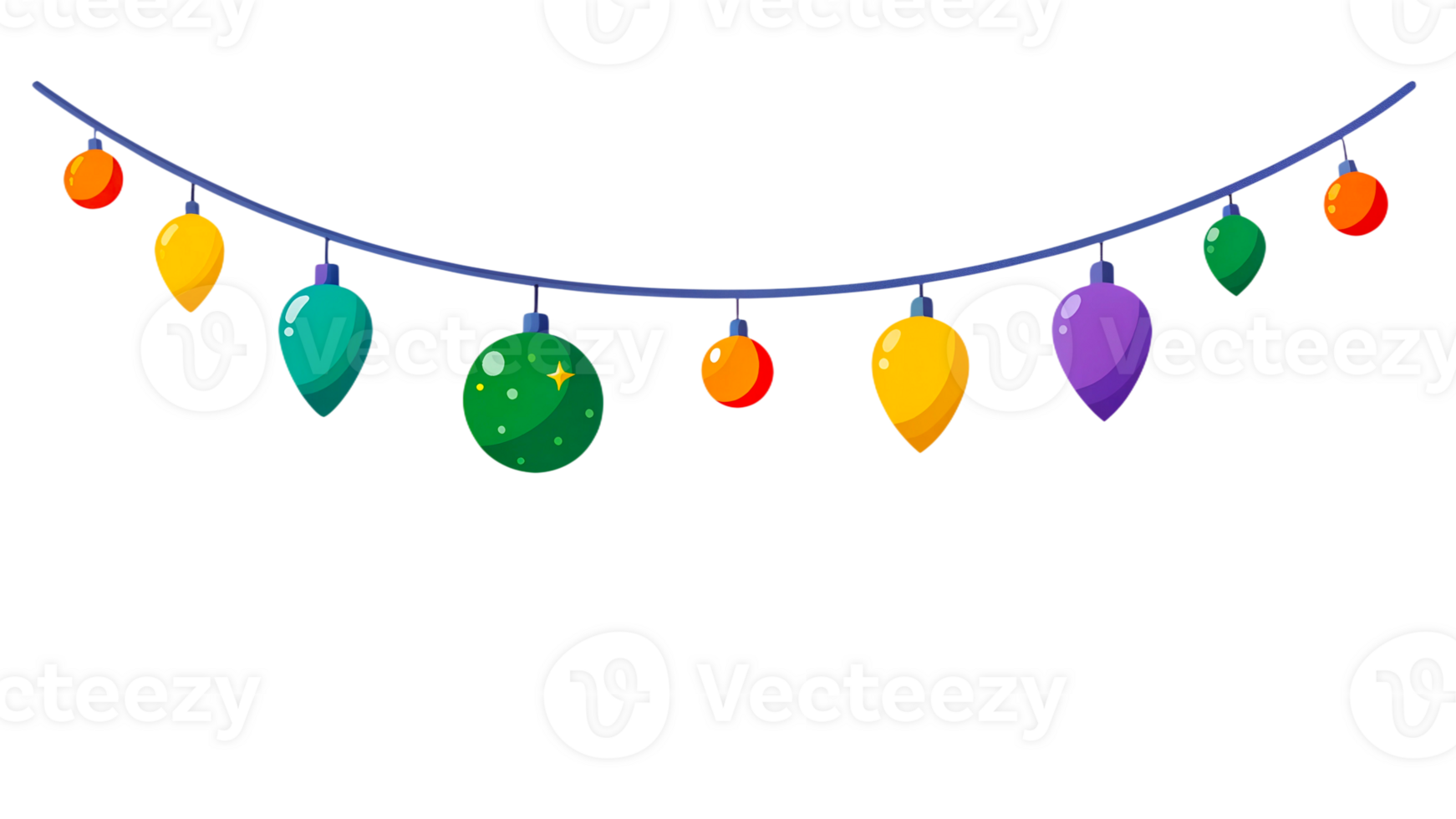 Christmas tree toys suspended on a string, Christmas decorations on an isolated background png