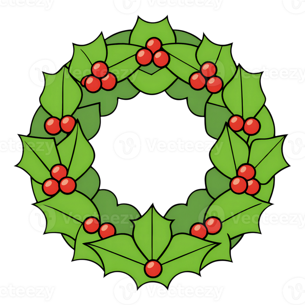 Christmas wreath made of holly, on an isolated transparent background for use in graphic design on the theme of Christmas png