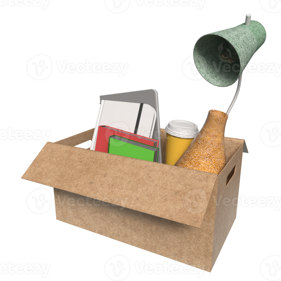 The equipment in paper Box for Layoff concept 3d rendering. png
