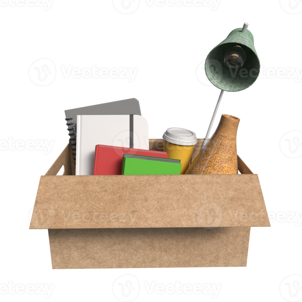 The equipment in paper Box for Layoff concept 3d rendering. png