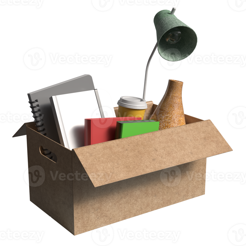 The equipment in paper Box for Layoff concept 3d rendering. png