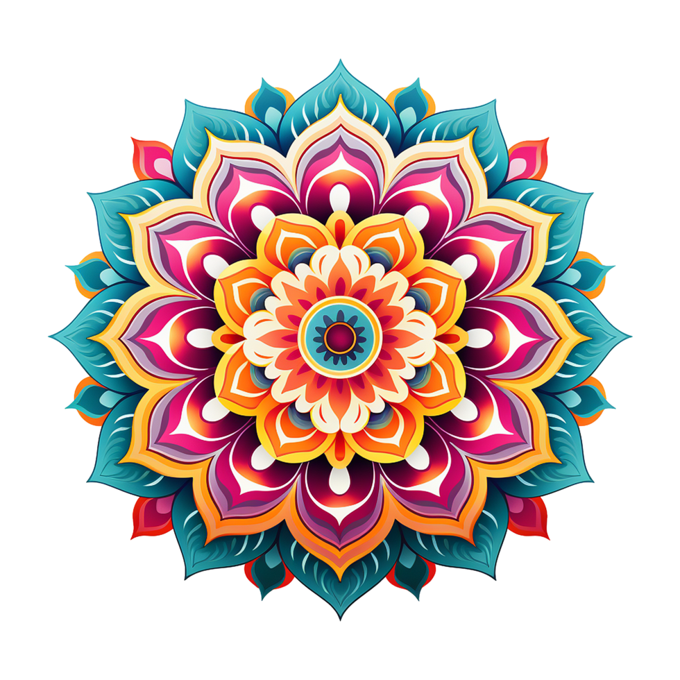 Mandala fractal design element with flower pattern isolated on transparent background png