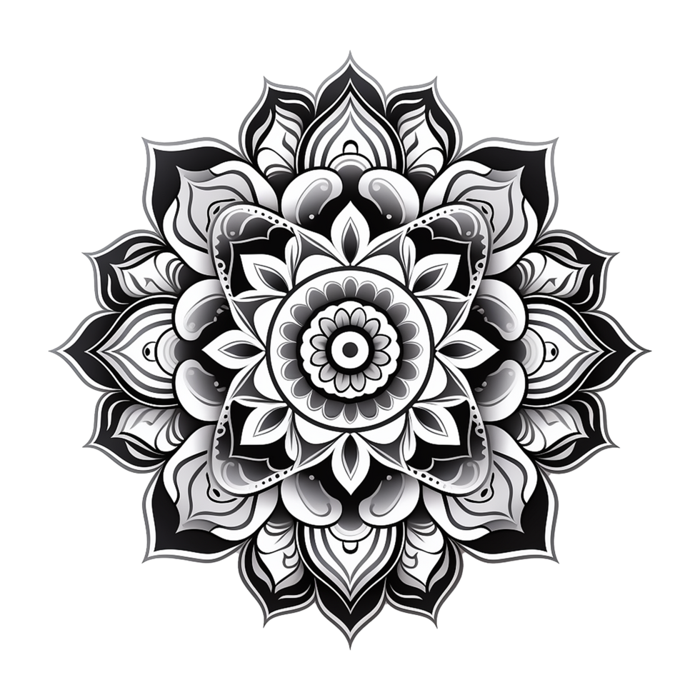 Mandala fractal design element with flower pattern isolated on transparent background png