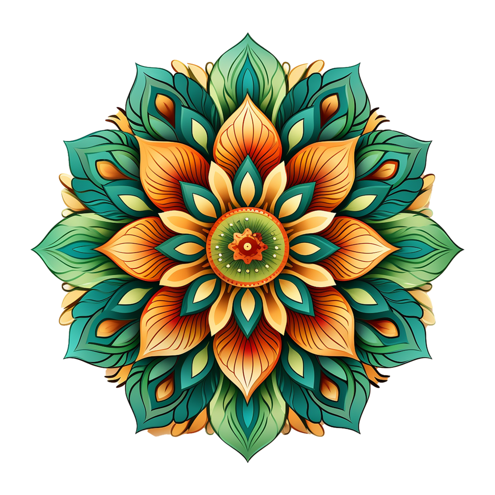 Mandala fractal design element with flower pattern isolated on transparent background png