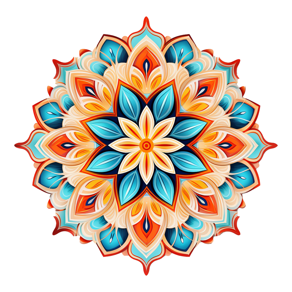 Mandala fractal design element with flower pattern isolated on transparent background png