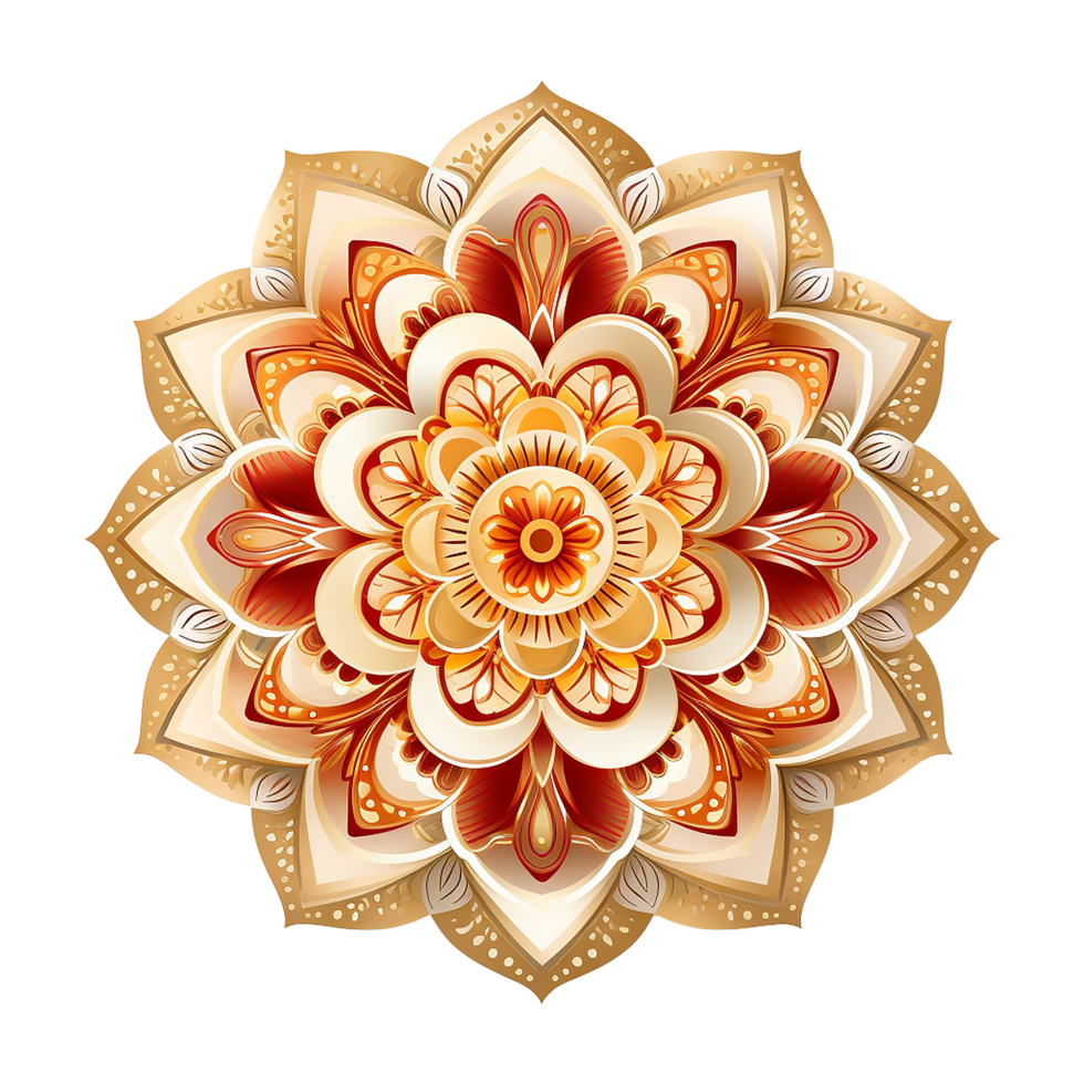 Mandala fractal design element with flower pattern isolated on transparent background png