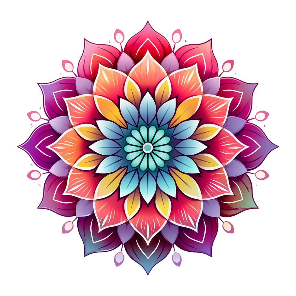 Mandala fractal design element with flower pattern isolated on transparent background png