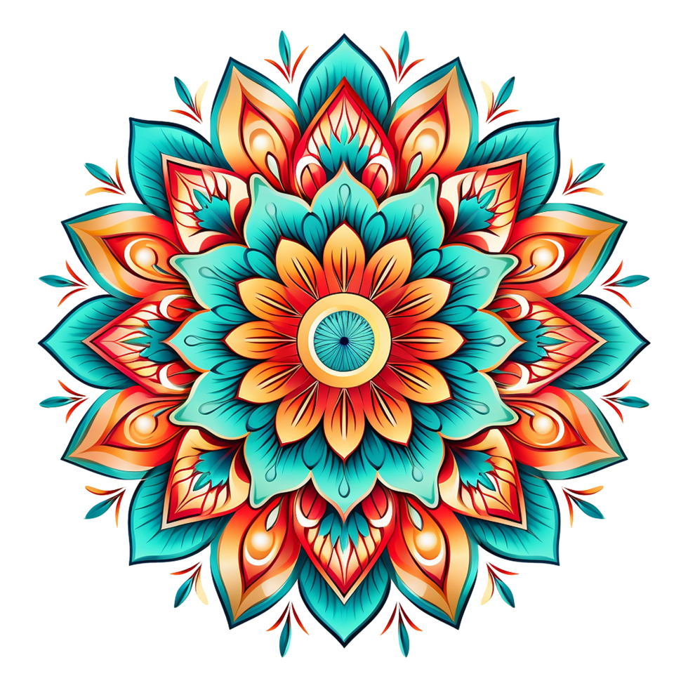 Mandala fractal design element with flower pattern isolated on transparent background png