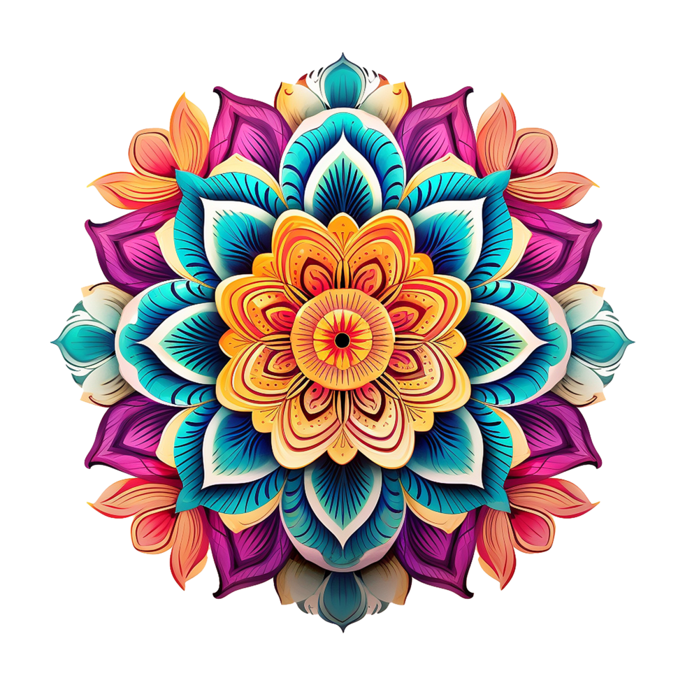 Mandala fractal design element with flower pattern isolated on transparent background png
