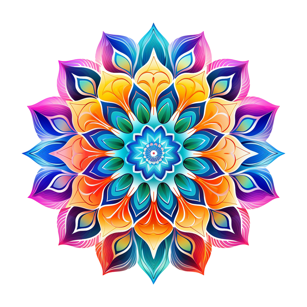 Mandala fractal design element with flower pattern isolated on transparent background png
