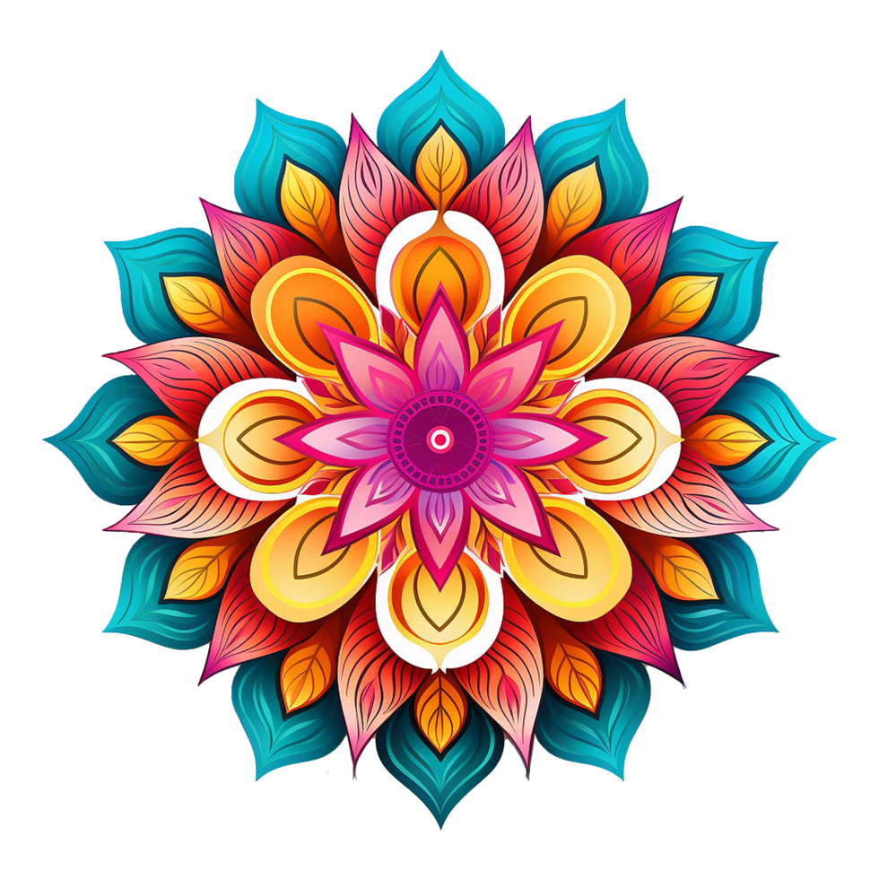 Mandala fractal design element with flower pattern isolated on transparent background png