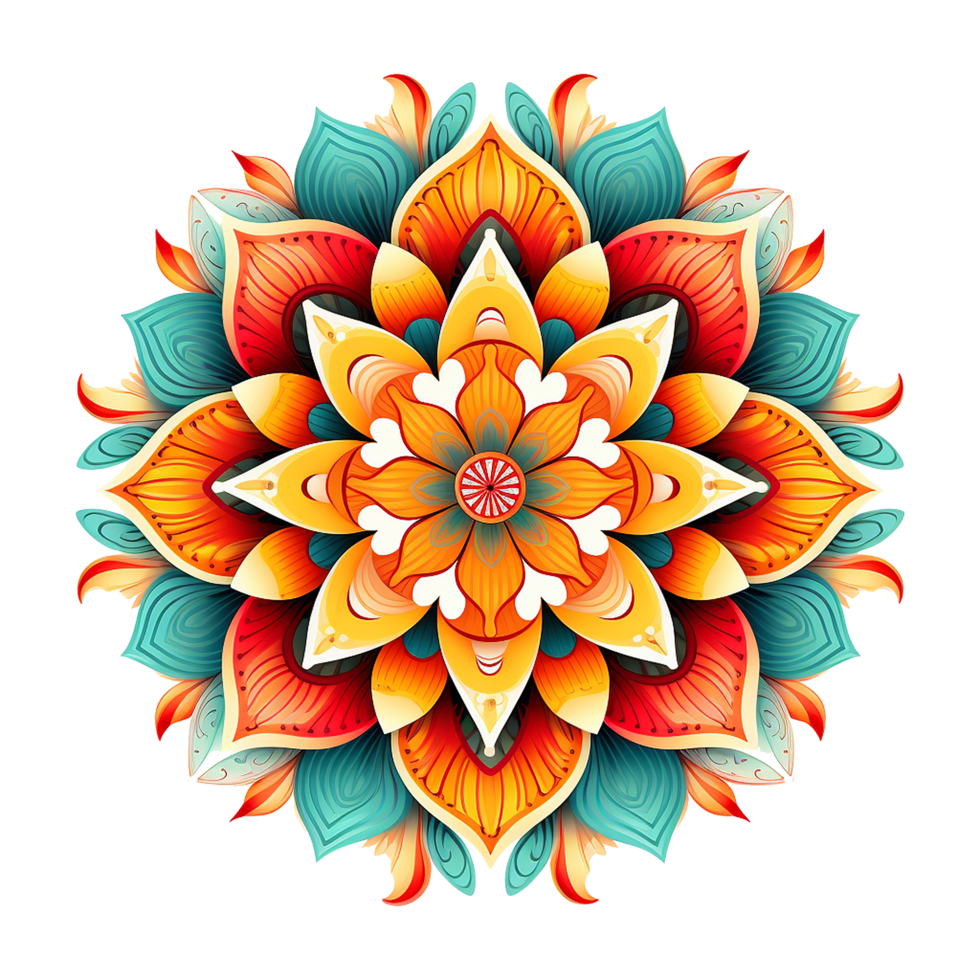 Mandala fractal design element with flower pattern isolated on transparent background png