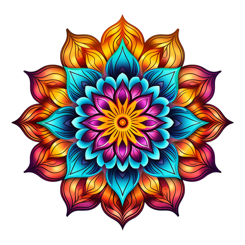 Mandala fractal design element with flower pattern isolated on transparent background png
