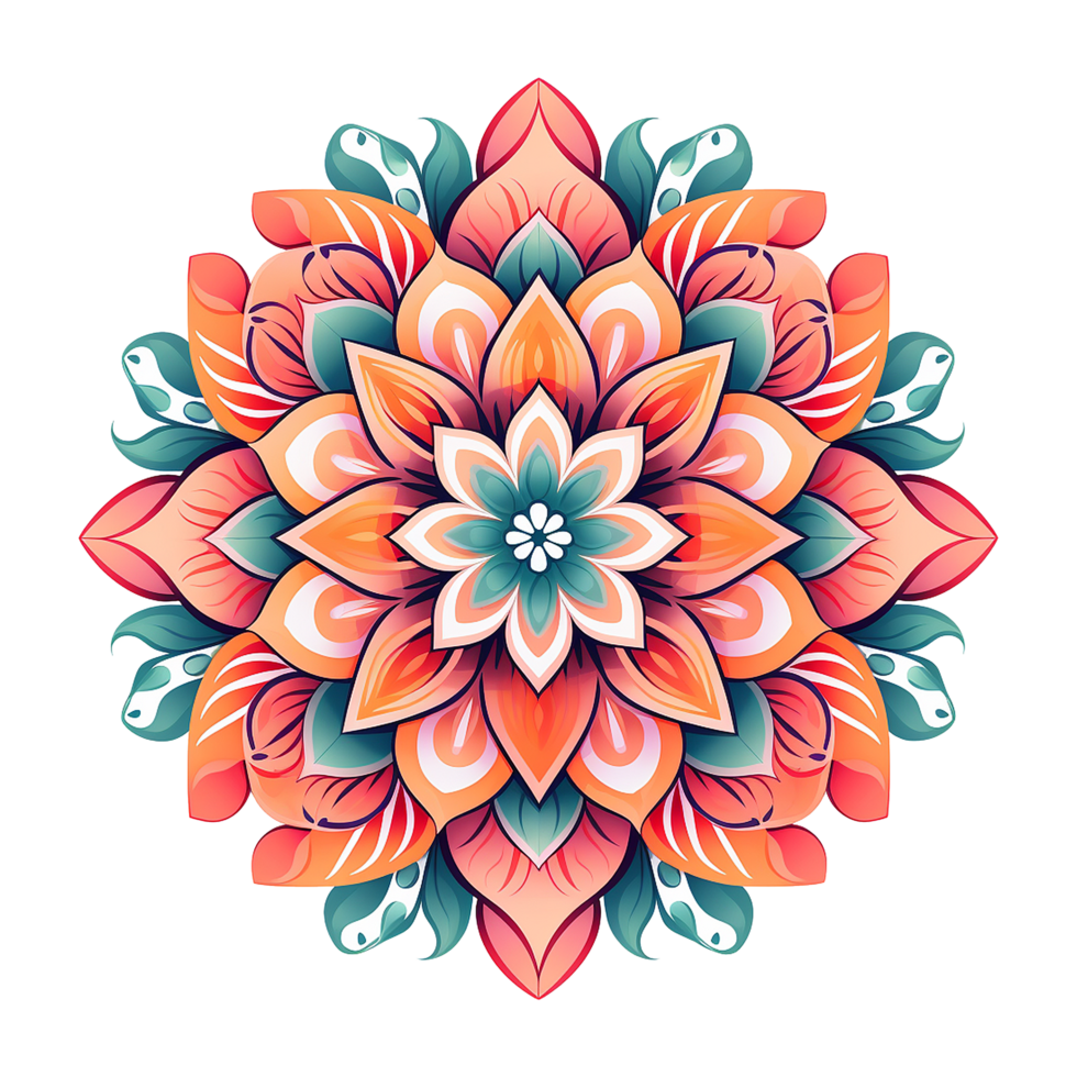 Mandala fractal design element with flower pattern isolated on transparent background png