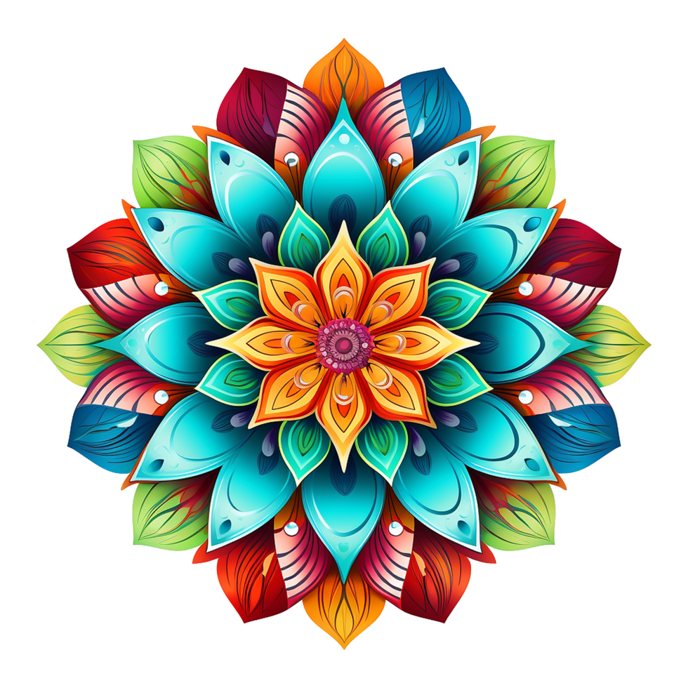 Mandala fractal design element with flower pattern isolated on transparent background png
