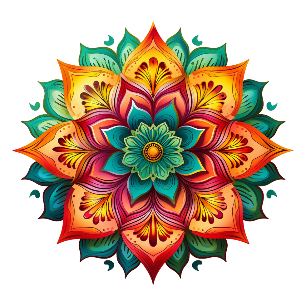 Mandala fractal design element with flower pattern isolated on transparent background png