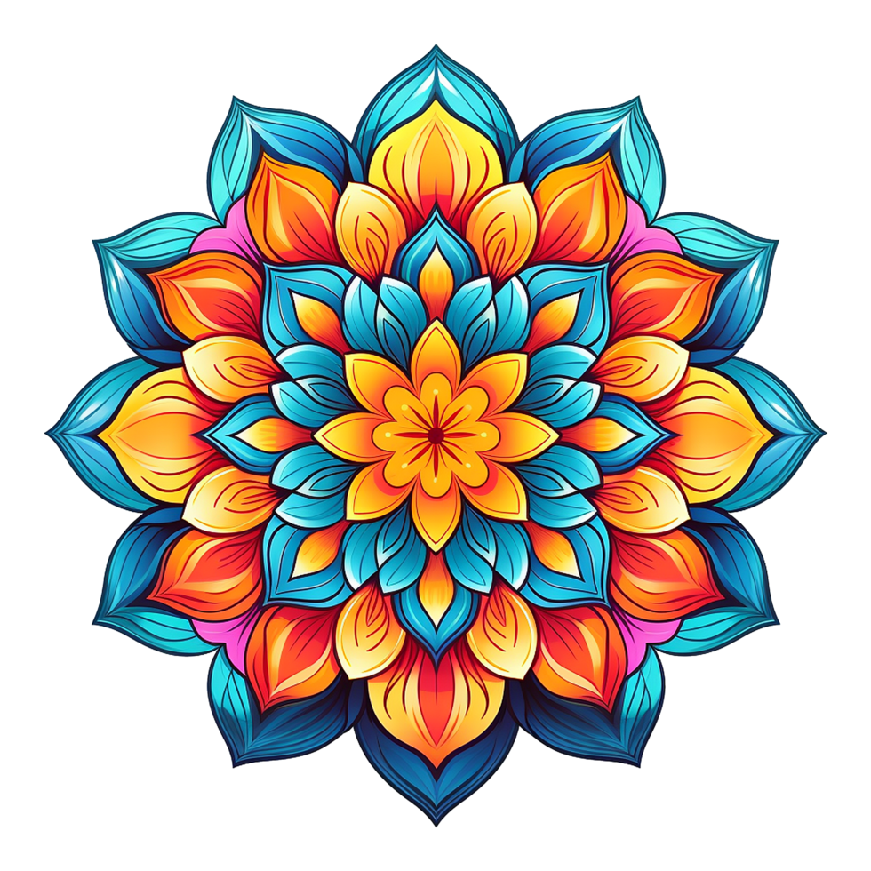 Mandala fractal design element with flower pattern isolated on transparent background png