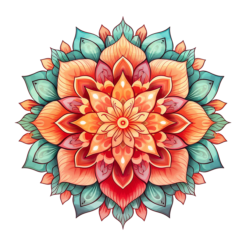 Mandala fractal design element with flower pattern isolated on transparent background png