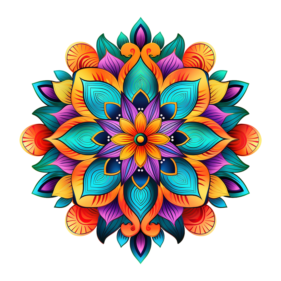Mandala fractal design element with flower pattern isolated on transparent background png