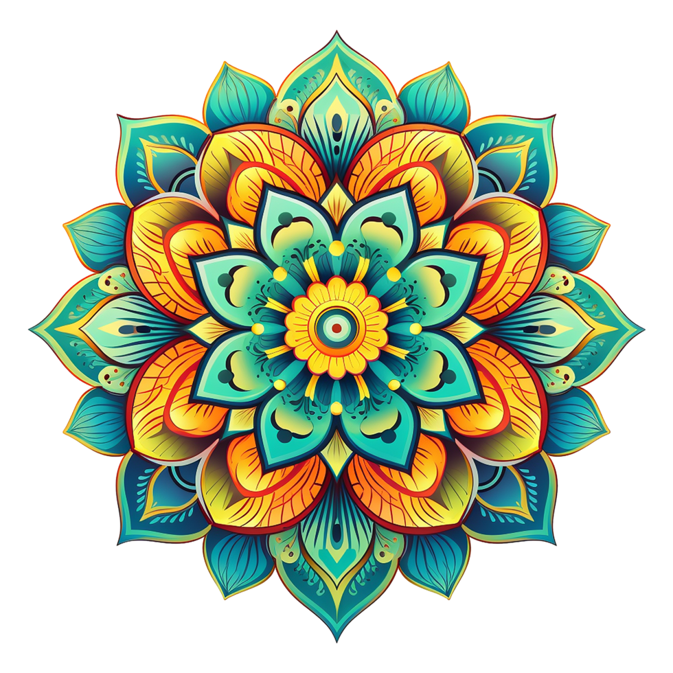 Mandala fractal design element with flower pattern isolated on transparent background png