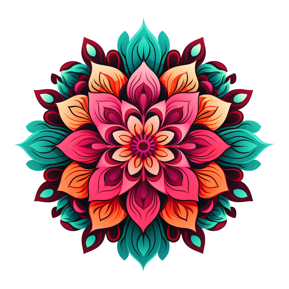 Mandala fractal design element with flower pattern isolated on transparent background png