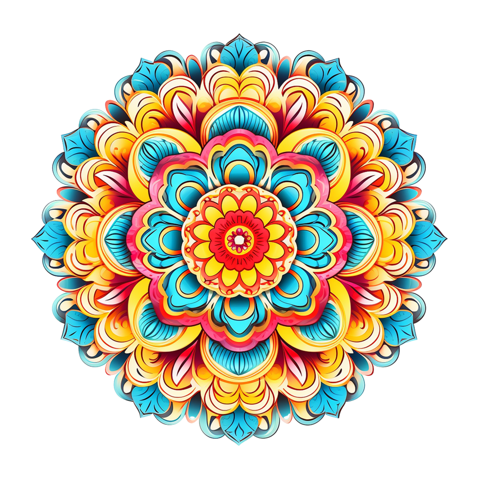 Mandala fractal design element with flower pattern isolated on transparent background png