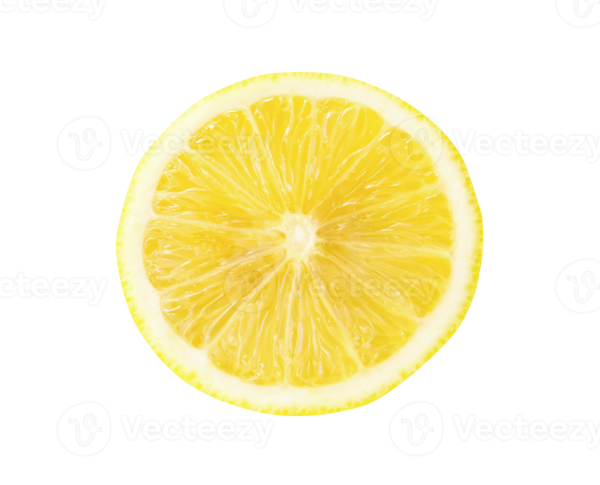 Top view of fresh yellow lemon half isolated with clipping path in file format png