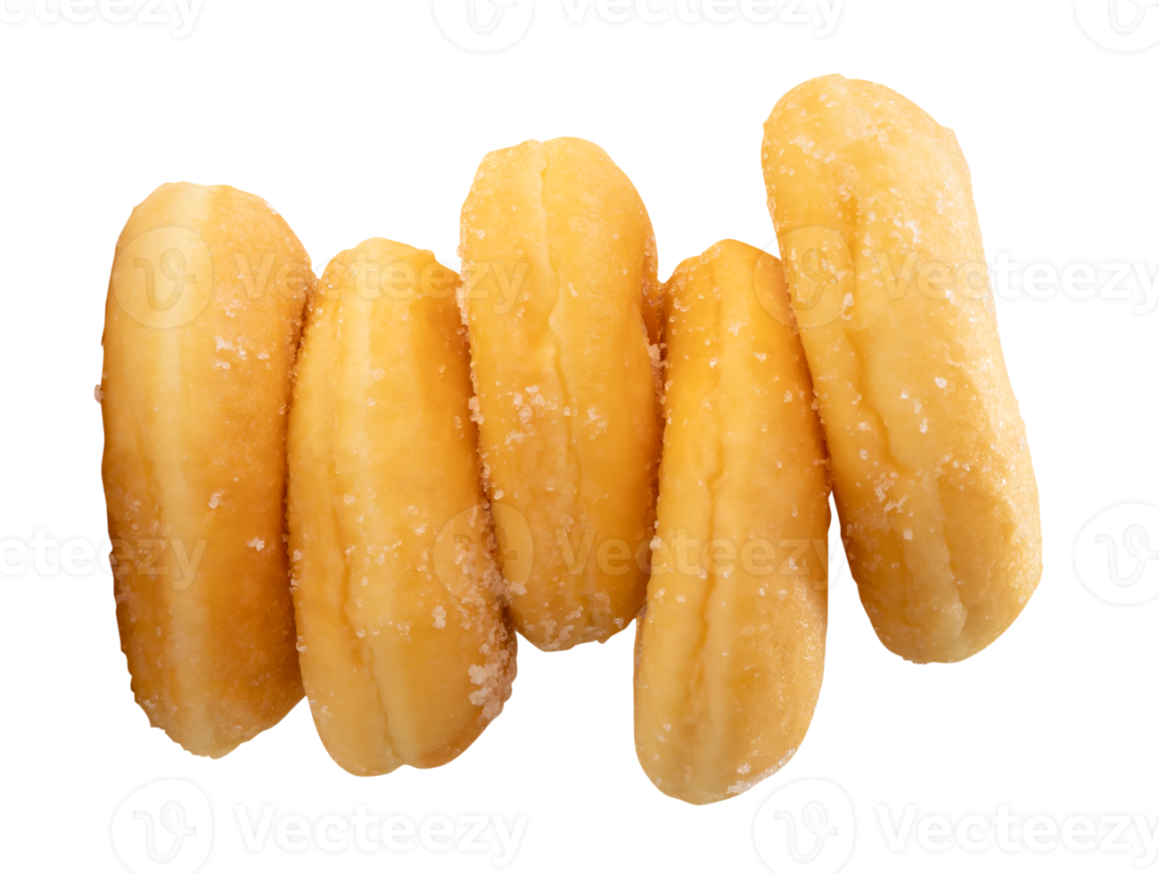 Top view of sugar glazed cinnamon donuts in stack isolated with clipping path in file format png