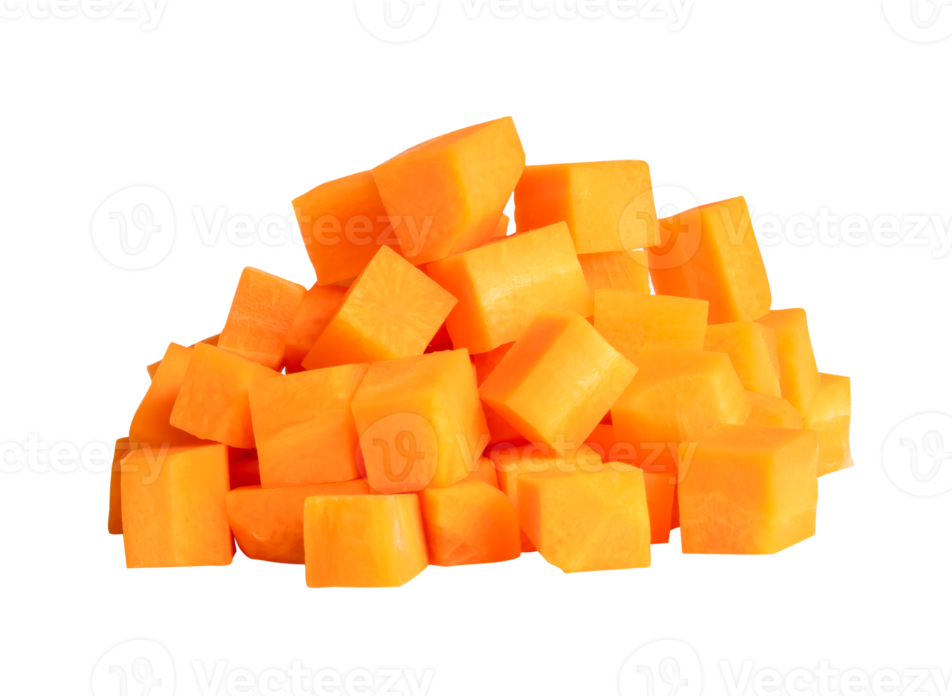 Orange carrot in cubes shape in stack isolated with clipping path in file format png