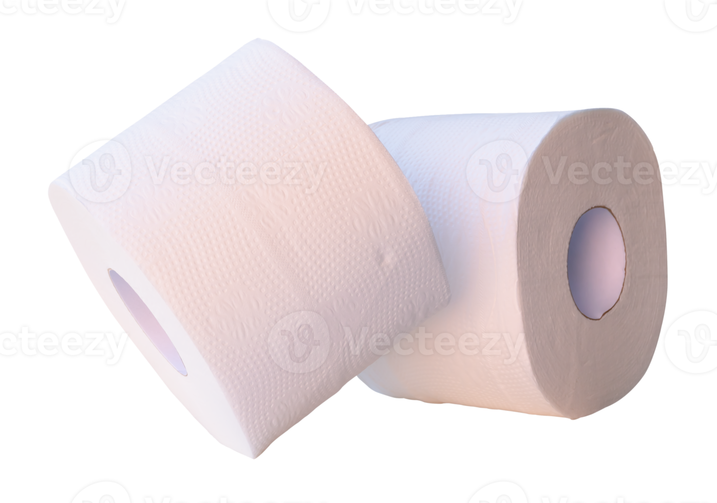 White tissue paper rolls in stack isolated with clipping path in file format png