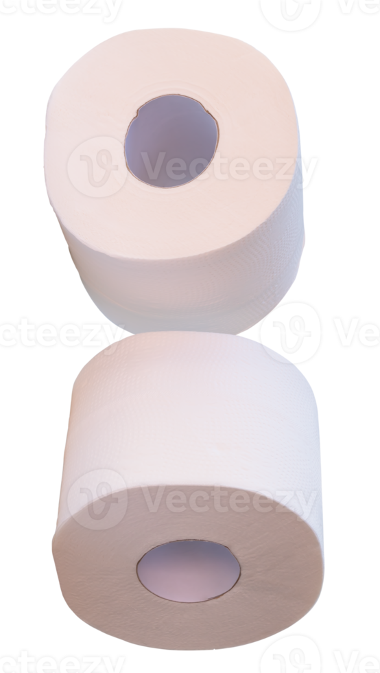 Two rolls of white tissue paper or toilet paper in stack isolated with clipping path in file format png