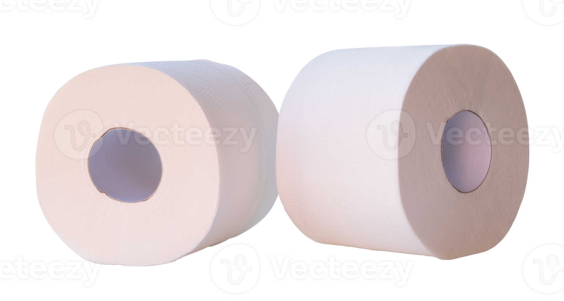 Two rolls of white tissue paper or toilet paper in stack isolated with clipping path in file format png