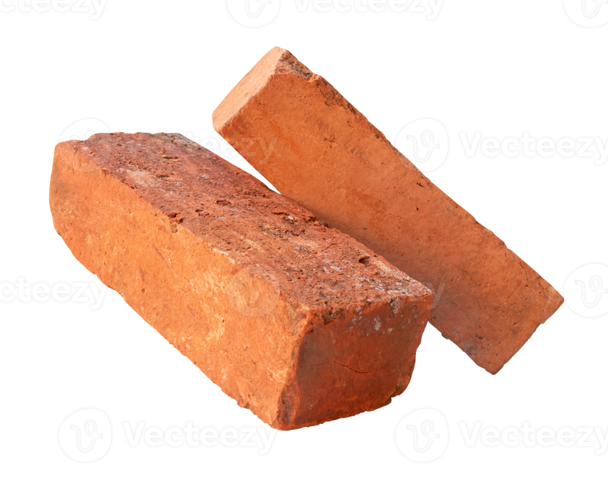 Side view of old red or orange bricks in stack isolated with clipping path in file format png